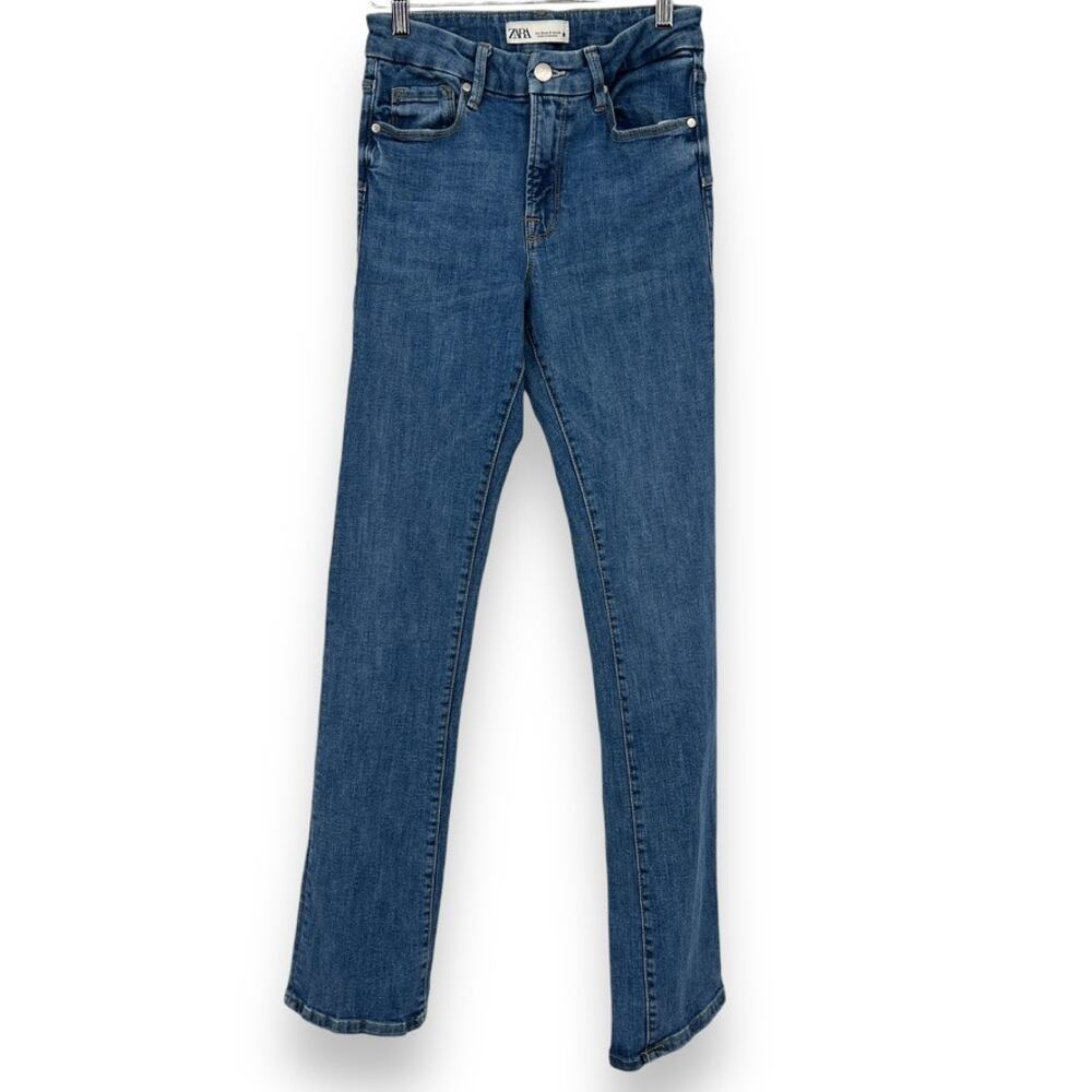 Zara Denim High Waisted Jeans Women's 4 Long Blue Straight Leg 33" Inseam